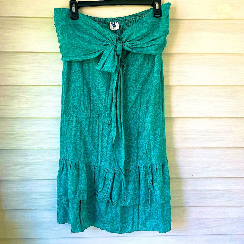 Blue Gecko | Convertible Beach Dress Ruffled Tie Smocked Strapless to Halter